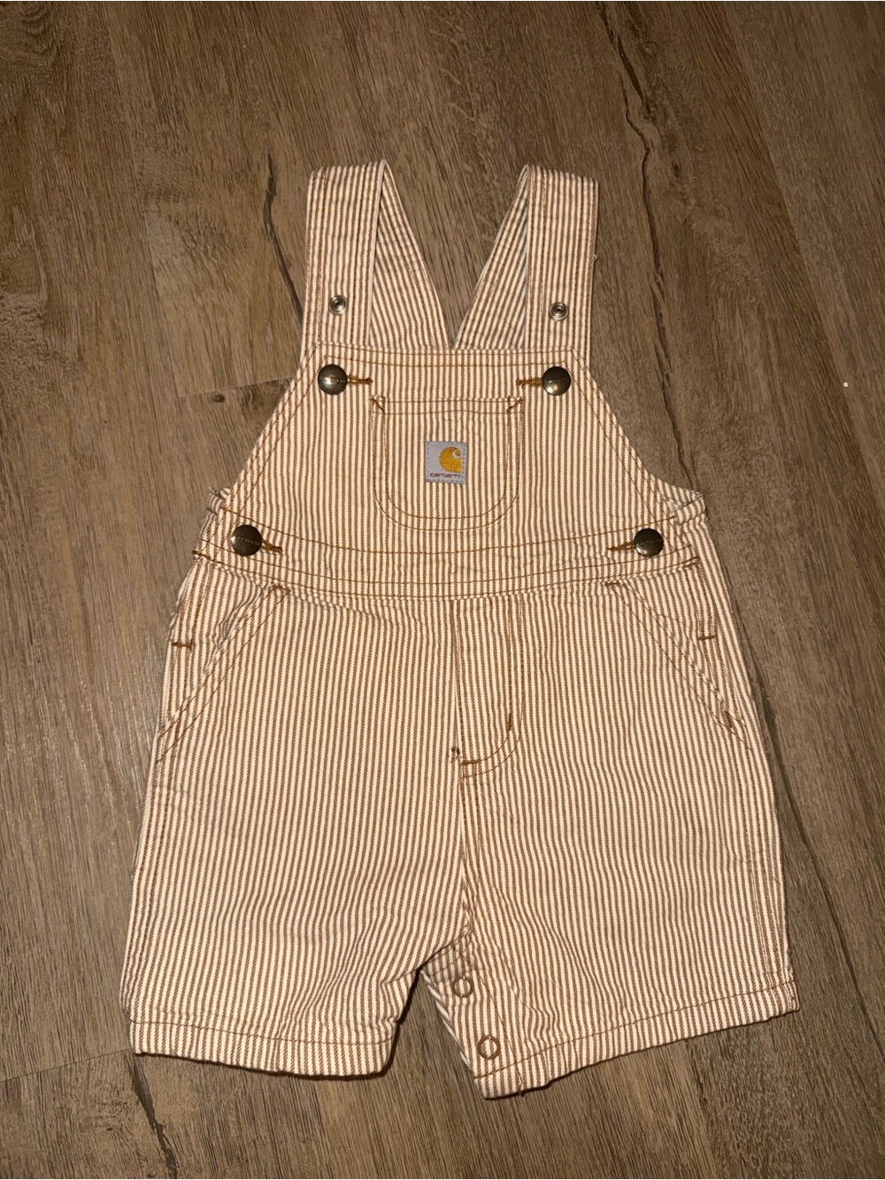 Carhartt Cream & Brown Striped Short Overalls for Kids